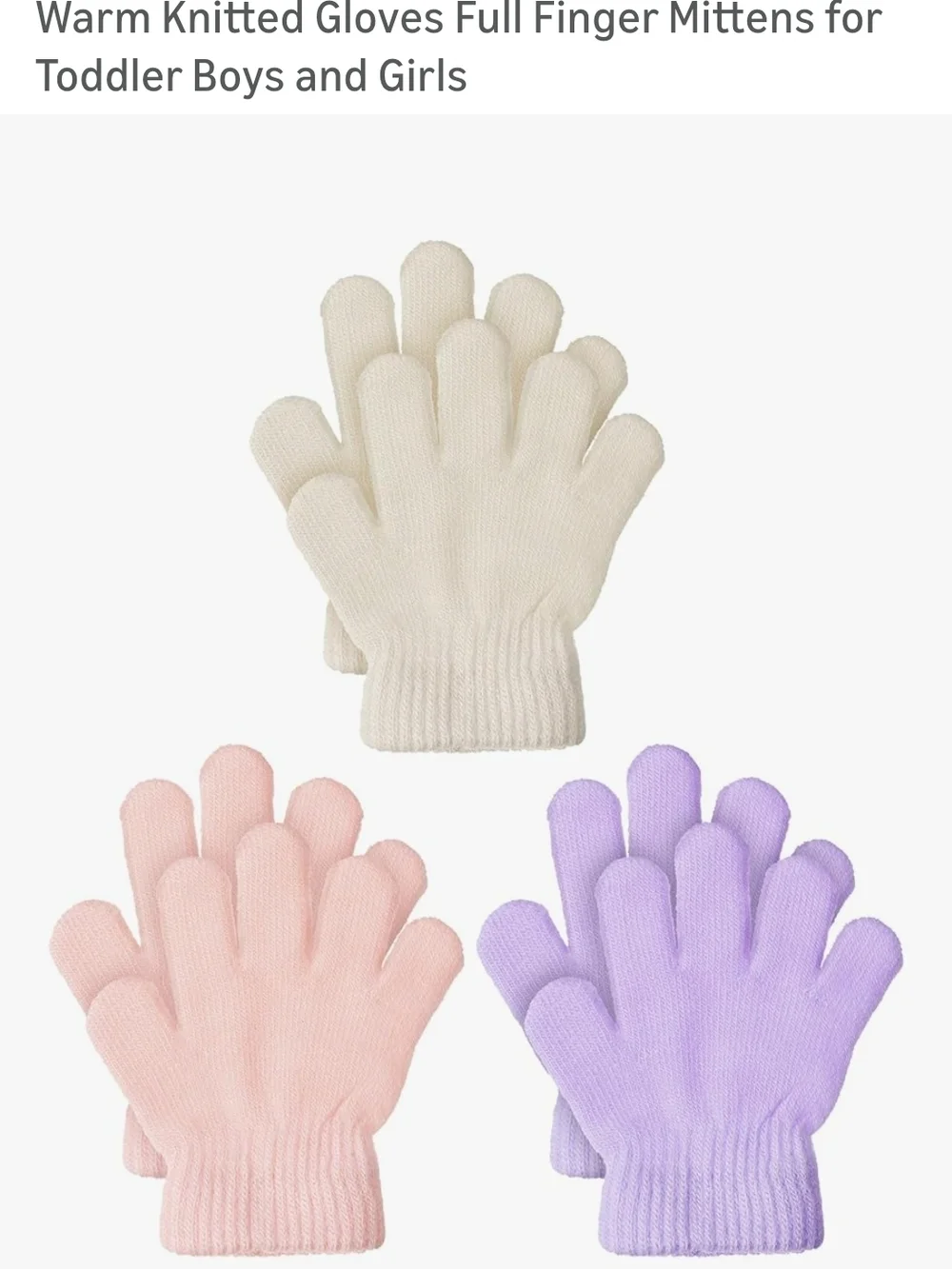 Kids Soft Knit Winter Gloves - Pink, Lavender, Cream (1-4 Years Old)